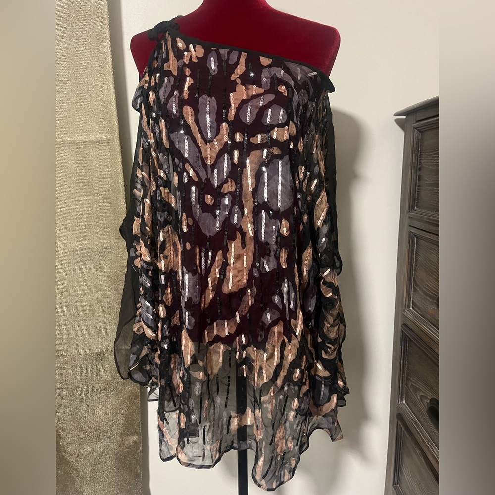 ORNA FARHO -Black and Brown see-through tunic size XL